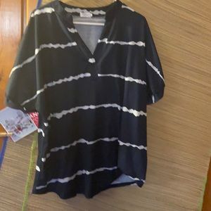 NAVY& white tie dye summer tee/ v neck/ rolled sl